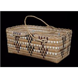 Salish Basket with Handles and Crenulated Rim 17 1/2" L. 10 1/2" W. 7 1/2" H. Good Condition