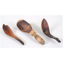 Three 19TH C. Carved Wood Spoons From Hope Town Village, Alert Bay, B.C. 7 1/2" L. - 9 1/2" L.
