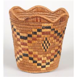 Lillooet Basket with Diamond Imbricated Design 7 1/4" H. 6 7/8" W.  Good Condition