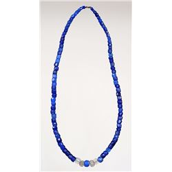 Collection of Found Russian Blue Faceted and Graduated Trade Bead Necklace Approx. 97 Beads