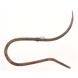 19TH C. Hand Forged Copper Halibut Hook From Hope Town Village, Alert Bay, B.C. 8"x 9"  Good Conditi