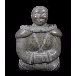 Inuit Steatite Carving of a Woman Signed in Syllabic 8 3/4" H. 6" W.  Good Condition