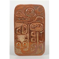 Northwest Coast Copper Bolo with Incised Bear and Killer Whale Design and Signed Haida Art, Inscribe
