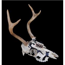 Norval Morrisseau Painted Talisman Deer Skull - Unsigned 11" L. 10" W.  Good Condition