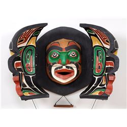 Articulated Transformation Mask Carved by Lelooska 23" W. 17" H.  Good Condition