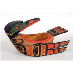John Livingston Kwakiutl Raven Bowl Carved From One Piece of Wood 1971 18" L. 8" W. 10 1/2" H.   Goo
