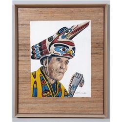 Abrams Lytton Watercolor of a Chief 23"x 28"  Good Condition