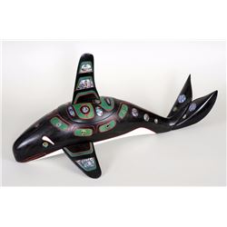 Coast Salish Orca Bowl Carved by Jacob Lewis 24" L. 12" H.  Good Condition