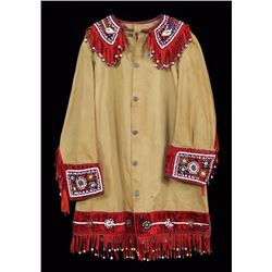 Iroquois Beaded Canvas and Red Velvet Jacket with Floral Design ca. 1900 Size M  Good Condition