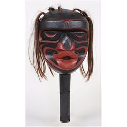 Kwagiulth Tsonoqua Rattle Carved by Tom Hunt 14 1/2" H. 6 1/2" W.  Good Condition