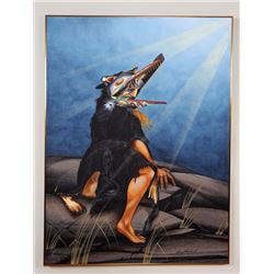 Original Acrylic Painting on Canvas of a Wolf Transformation by Garry Meeches 36"x 48"  Good Conditi