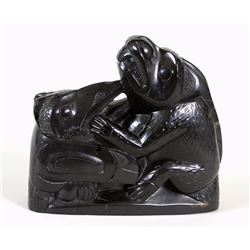 Early Haida Argillite Carving of a Beaver and Raven 6 1/2" W. 5 3/4" H.  Good Condition with Minor C