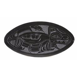Haida Argillite Oval Plate with Wolf Design 9 1/2" L. 5" W.  Good Condition with Minor Chips