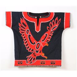 Northwest Coast Button and Beaded Dance Shirt with Frog and Eagle Design Size XL  Good Condition