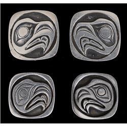 Bill Reid Silver Earring and Cufflink Set with Eagle Design Signed "Haida Art Reid" Purchased by Gen