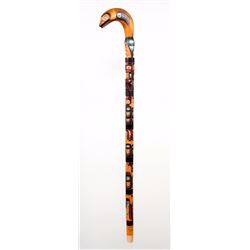 Coast Salish Yellow Cedar Cane Carved with Multiple Figures by Jacob Lewis 43 1/2" H.  Good Conditio