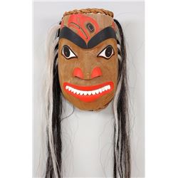 Northwest Coast Dance Mask with Operculum Teeth Signed BK 12" H. 7" W.  Good Condition