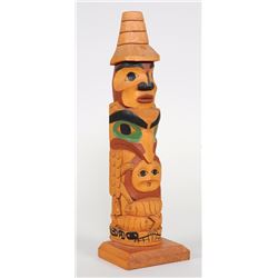 Norman Tait Carved Totem "Totem of the Ravens" - Nass River, B.C. 12 1/2" H. 3 3/4" W. Base  Good Co