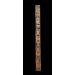 Tlingit Carved Frog Clan Dance Wand ca. 1900  37" H. 2 3/4" W.  Good Condition with Minor Loss One W