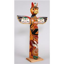 Nuu-chah-nulth Totem Carved with Thunderbird, Killer Whale, Sea Bear, Salmon and Frog 28" H. 17" W. 