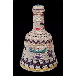Nuu-chah-nulth Basketry Covered Bottle with Multiple Zoomorphic Designs by Lizzie Happynook - Pachen