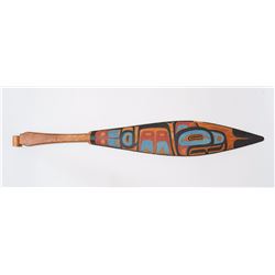 19TH C. Tlingit Dance Paddle with Painted Design On One Side and Carved Design On the Other 35 1/2  