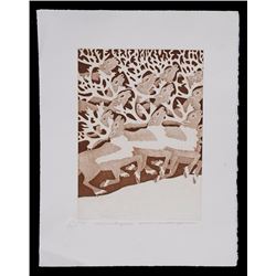 Inuit Serigraph "Summer Migration" by Germaine Arnaktuayok 29/50  13 3/4"x 17 1/2"  Good Condition