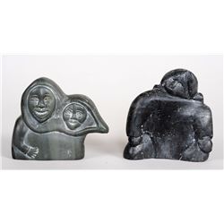 Inuit Carving of a Woman by Eulalie Irkok 4 3/4" H. 4" W. and Inuit Carving of Mother and Child by H