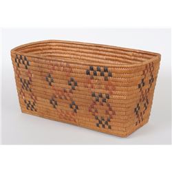 Coast Salish Basket with Imbricated Design 16" L. 9" W. 7 3/4" H.  Good Condition
