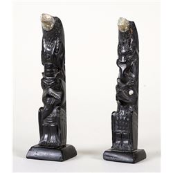 Pair of Capt. Andy Brown Argillite Totems 5 1/4" H. and 5 1/2" H.  Fair Condition