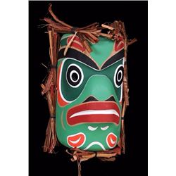 Kwagiulth Frog Mask Carved by Rupert Scow - Alert Bay, B.C. 8 1/2" H. 5 1/2" W.  Good Condition
