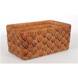 Mt Currie Basket with Imbricated Design 9 3/4" L. 5 1/2" W. 4 3/4" H.  Good Condition