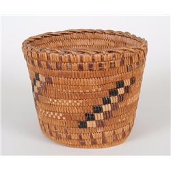 Coast Salish Basket with Imbricated Design and Crenulated Rim 7 3/8" D. 6" H.  Good Condition