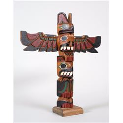 Northwest Coast Totem Carved with Thunderbird and Bear by H. Rudick 13" H. 12" W.  Good Condition