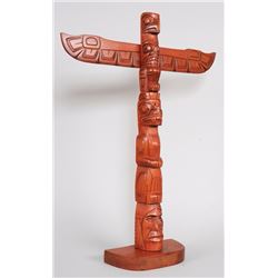 Coast Salish Totem with Thunderbird, Bear and Chief Carved by Darren Yelton 31 1/2" H. 24" W.  Good 