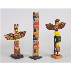 Three Northwest Coast Totems 9" H. - 12" H. One Signed Ruben Wallace  All in Good Condition