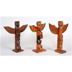 Three Kwakiutl Totems From Alert Bay, B.C. 12 1/2" H. - 13" H.  As Is
