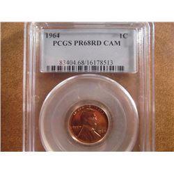 1964 LINCOLN CENT PCGS PR68RD CAM
