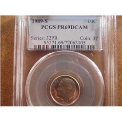1989-S ROOSEVELT DIME PCGS PR69 DCAM