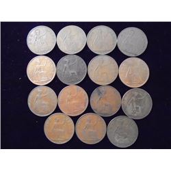 15 ASSORTED GREAT BRITAIN LARGE PENNIES DATE RANGE 1902-1963