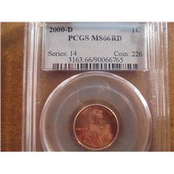 2000-D LINCOLN CENT PCGS MS66RD