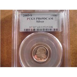 2003-S SILVER ROOSEVELT DIME PCGS PR69 DCAM