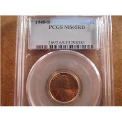 1940-S LINCOLN CENT PCGS MS65RD