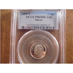 2008-S SILVER ROOSEVELT DIME PCGS PR69 DCAM