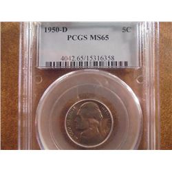 1950-D JEFFERSON NICKEL KEY DATE PCGS MS65