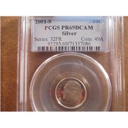 2001-S SILVER ROOSEVELT DIME PCGS PR69 DCAM