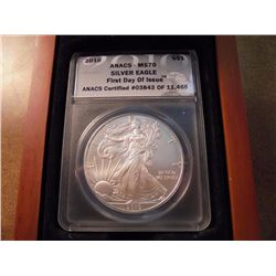 2010 AMERICAN SILVER EAGLE ANACS MS70 1ST DAY ISSUE IN NICE WOODEN CASE