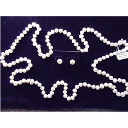 FRESH WATER PEARL NECKLACE & EARRING SET NECKLACE IS 46" WITH 8-9MM WHITE IN COLOR AND STUD EARRINGS