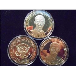 3-2009 BARACK OBAMA INAUGURATION TOKENS (PF) ALL THREE ARE GOLD IN COLOR