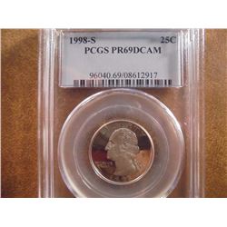1998-S WASHINGTON QUARTER PCGS PR69 DCAM